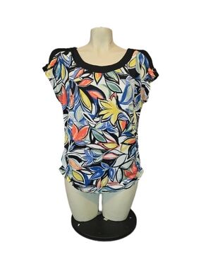 AUW Floral Multicolor Short Sleeve Scoop Neck Top Size Medium